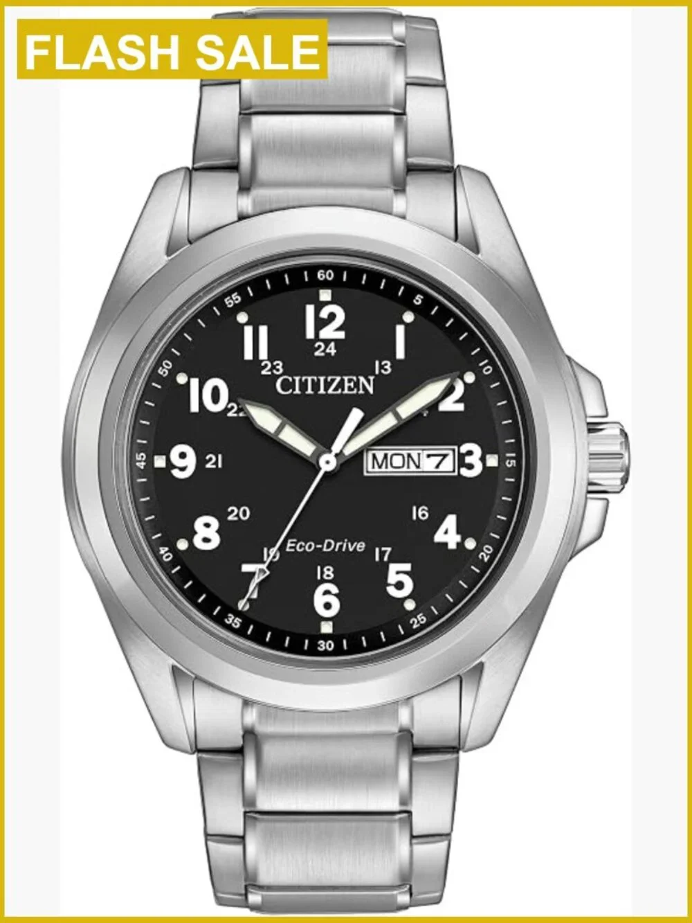 Men's Eco-Drive Stainless Steel Watch, Black Dial, Luminous